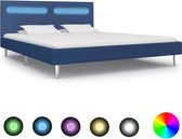 Bedframe Blauw 180x200 cm Stof met LED (Incl LW Led klok) - Bed frame met lattenbodem - Tweepersoonsbed Eenpersoonsbed