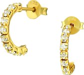 Joy|S - Zilveren halve ronde oorbellen kristal 12 mm 14k goudplating