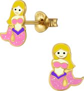 Joy|S - Zilveren zeemeermin oorbellen 8 x 12 mm glitter roze 14k goudplating