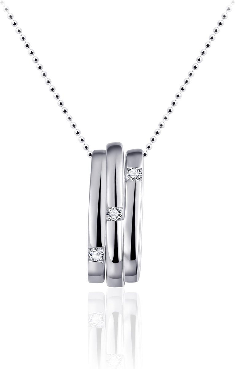 Gisser Jewels - Hanger excl. Collier - Fantasie met 3x Zirkonia - 17.5mm x 7mm - Gerhodineerd Zilver 925 - P051 - Sieraad - Dames - 925 Zilver