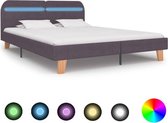 Bedframe Bruin Taupe 180x200 cm Stof met LED (Incl LW Led klok) - Bed frame met lattenbodem - Tweepersoonsbed Eenpersoonsbed