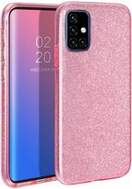 Samsung Galaxy A51 Hoesje - Siliconen Glitter Back Cover - Roze