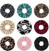 Jumalu scrunchie velvet haarwokkel haarelastiekjes - tijgerprint, mint groen, bordeaux, grijs, panterprint, zwart, lichtroze, panterprint en beige - 9 stuks