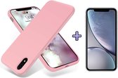 iPhone XR Hoesje - Siliconen Back Cover & Glazen Screenprotector - Roze