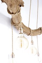 houten hanglamp met 5 LED spiraal lampen (scheepstouwkabel / messing fittingen)