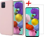 Samsung A51 Hoesje en Samsung A51 Screenprotector - Samsung Galaxy A51 Hoesje Liquid Siliconen Case Roze + Screenprotector