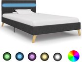 Bedframe Donkergrijs 90x200 cm Stof met LED (Incl LW Led klok) - Bed frame met lattenbodem - Tweepersoonsbed Eenpersoonsbed