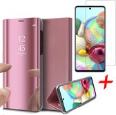 Samsung A71 Hoesje en Samsung A71 Screenprotector - Samsung Galaxy A71 Hoesje Book Case Spiegel + Screenprotector - Roségoud