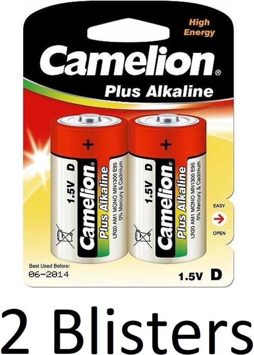 4 Stuks (2 Blisters a 2 st) Camelion Plus Alkaline D Cell Batterij
