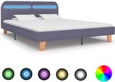 Bedframe Grijs 180x200 cm Stof met LED (Incl LW Led klok) - Bed frame met lattenbodem - Tweepersoonsbed Eenpersoonsbed