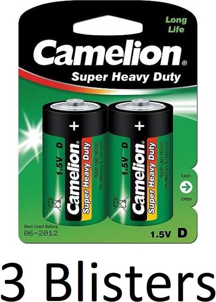 6 Stuks (3 Blisters a 2 st) Camelion Super Heavy Duty D Cell Batterijen
