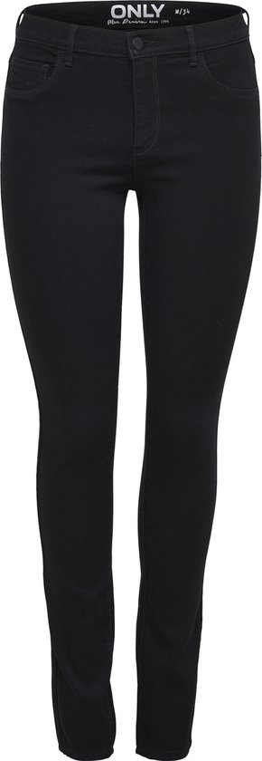 Zwarte skinny jeans met vijf zakken en ritssluiting, van voren gezien.