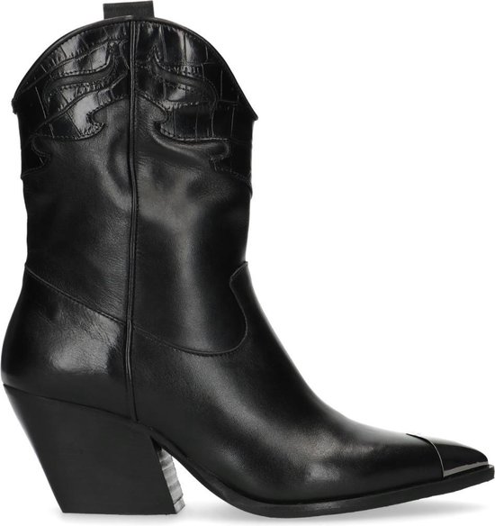 Manfield Dames Zwarte leren cowboylaarzen Maat 38 Manfield Dames Zwarte leren cowboylaarzen Maat 38