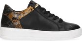 Manfield - Dames - Zwarte leren sneakers met snakeskin - Maat 37