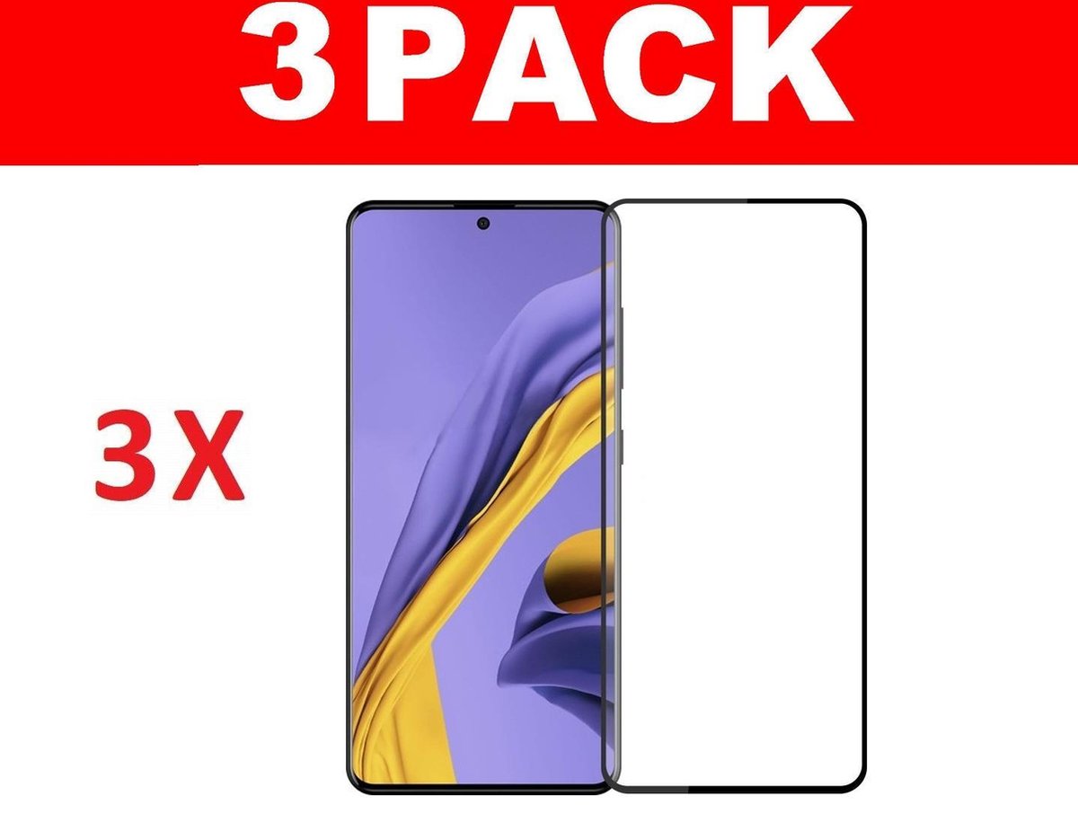 3x Samsung Galaxy A51 glas screenprotector tempered glass (Full Cover)