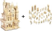 Bouwpakket Poppenhuis Villa Fantasia groot DIY Schaal 1:24, incl. Poppenhuismeubels- hout