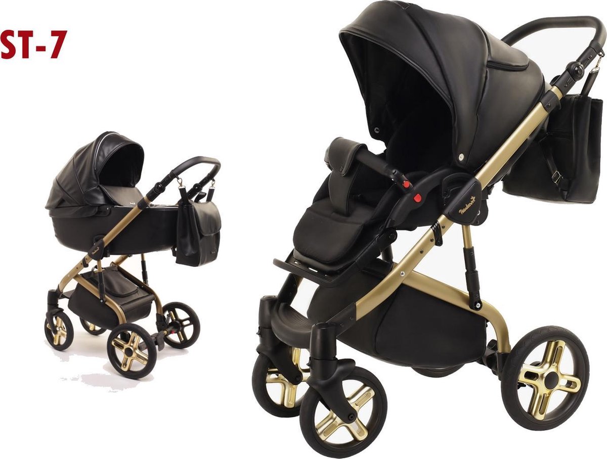 Veilig geest ruimte Baby Fashion stylo eco leer Complete kinderwagen 3 in 1 black gold | bol.com