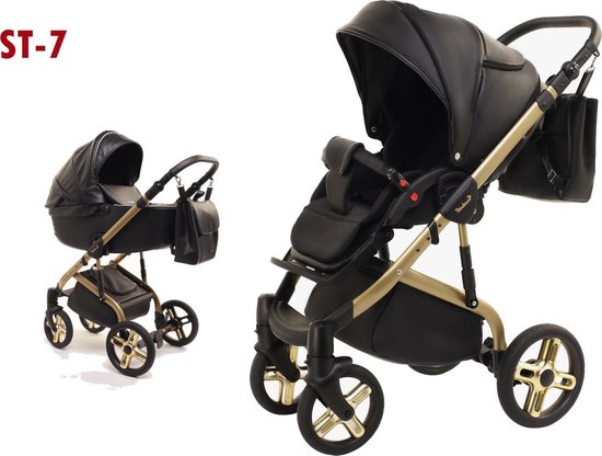 Baby Fashion stylo eco leer Complete kinderwagen 3 in 1 black gold