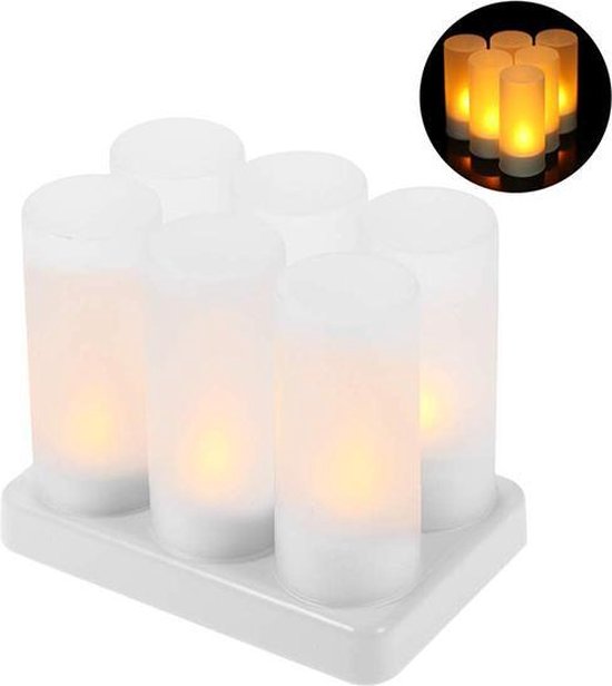 LED kaarsen 12 - 15 uur oplaadbaar 6-stuks | vlamloze en veilige candle lights | led kaars | led-kaarsen | candlelights verlichting | oplaadbare decoratieve waxine lichten