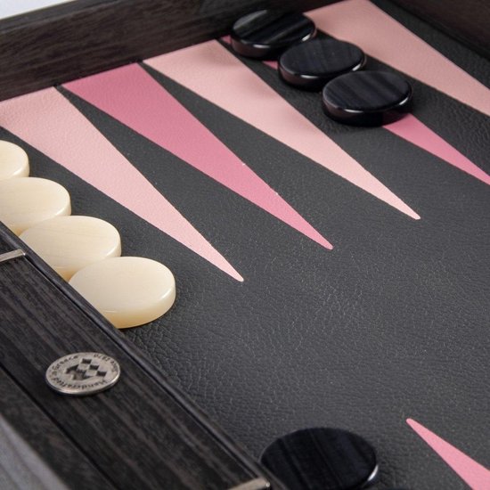 Thumbnail van een extra afbeelding van het spel Leatherette Black & Dusty Pink Backgammon - 48x30cm - met 2 schaduwen  Top Kwaliteit