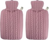 2x Luxe kruiken pastel roze met inhoud van 1,8 liter - Warmwaterkruiken met gebreide hoes/kruikenzak