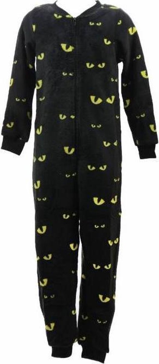 Onesie - Pyjama fleece zwart yellow eyes maat 176 | bol.com