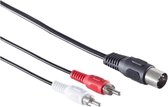 DIN 5-pins - Tulp stereo 2RCA audiokabel (opnemen) / zwart - 1,5 meter