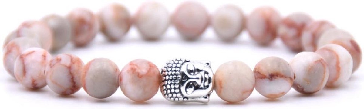 Mala Armband Van Natuursteen - Wit Roze Stenen – Buddha / Boedha – 20 cm - Rhylane®