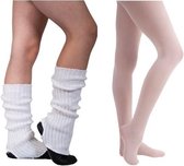 Ballet Set(2delig) Beenwarmer Wit 40cm en Balletpanty Lichtroze - 10-12 - Maat 140/152