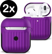 Hoes Voor Apple AirPods Hoesje Case Hard Cover Ribbels - Paars - 2 PACK