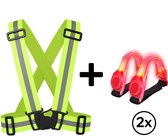 KW® Hardloop verlichting set groen + rood | Groen reflecterend harnas met 2 rode licht strips | Hardloop licht | Veiligheidsvest | Sport hesje voor fietsen en hardlopen in het donker | Goed zichtbaar bij weinig of geen licht | Sport armband