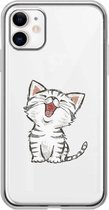 Apple Iphone 11 Siliconen katten hoesje - Transparant - Schattig katje