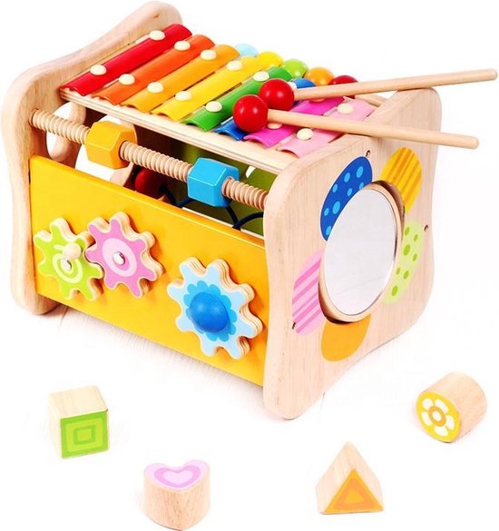 plug Opvoeding Ophef Tien Tenen - Leerzame speelbox - Houten speelgoed - Activiteiten kubus -  vanaf 8 maanden | bol.com