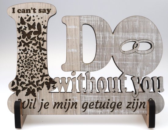 Originele houten wenskaart - kaart van hout - Wil je mijn getuige zijn