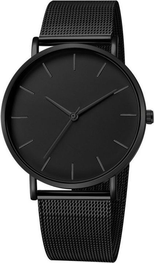 WiseGoods WS1204 - Luxe Quartz Horloge Heren - Minimalist Herenhorloge Ultradun - Lederen Horlogeband - Zwart