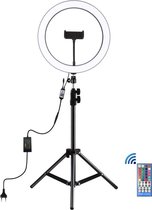 Puluz 12 inch – 30 cm RGBW Led ringlamp set -  Met verstelbaar camera statief en telefoonhouder - Ringlight met statief – Vlogging LED Ring – Make-up lamp – Ringlamp – Met bluetooth afstandsb
