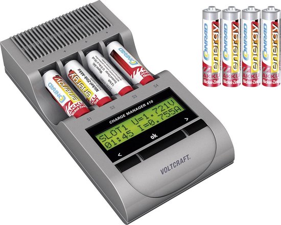 VOLTCRAFT Charge Manager CM410 Batterijlader NiCd, NiMH, NiZn AAA  (potlood), AA... | bol