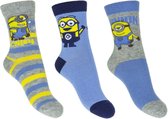 Minions Sokken - Met Bob & Stuart - 1 Pack Met 3 Paar - Blauw, Grijs & Geel - Maat 27 - 30