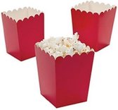 Popcorn bakjes rood - 12 stuks - stevig karton - klein formaat - 8 cm breed - 10 cm hoog