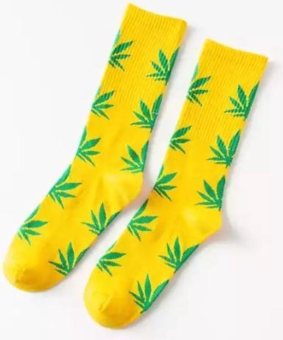 Wietsokken - Cannabissokken - Wiet - Cannabis - geel-groen - Unisex sokken - Maat 36-45