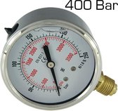 Manometer 0 - 400 Bar RVS glycerine gevuld onderaansluiting 1/4 inch