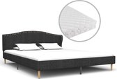 Bed met Matras Grijs 160x200 cm Stof (Incl LW Led klok) - Bed frame met lattenbodem - Tweepersoonsbed Eenpersoonsbed