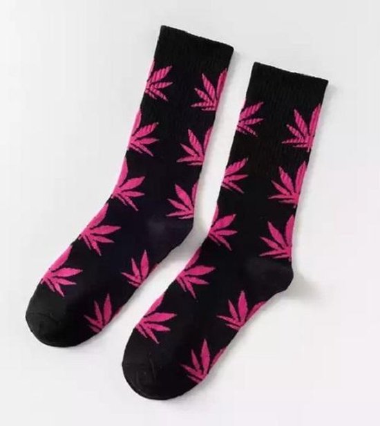 Wietsokken - Cannabissokken - Wiet - Cannabis - zwart-roze - Unisex sokken - Maat 36-45