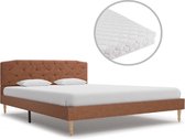 Bed met Matras Blauw 140x200 cm Stof (Incl LW Led klok) - Bed frame met lattenbodem - Tweepersoonsbed Eenpersoonsbed