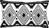 Boho Black Long Kussenhoes | Katoen / Polyester / Zwart - Wit | 30 x 50 cm