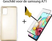 Samsung Galaxy A71 Transparant Hoesje Met Grijze Rand silliconen + Gratis 3D Screenprotector