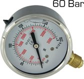 Manometer 0 - 60 Bar RVS glycerine gevuld onderaansluiting 1/4 inch