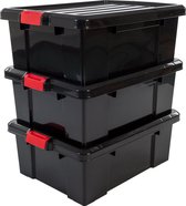 IRIS Powerbox opbergbox - 43L - 3 stuks - Kunststof - Zwart/Rood