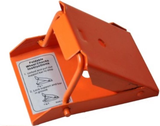 Oranje metalen inklapbare wielkeg met instructies. Metaal, oranje.