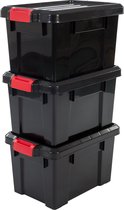 IRIS Powerbox Opbergbox - 21L - Kunststof - Zwart/Rood - 3 Stuks
